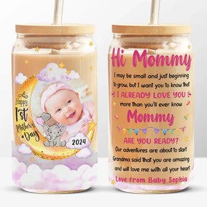 Custom Photo Our Adventures Are About To Start - Family Personalized Custom Glass Cup, Iced Coffee Cup - Mother's Day, Baby Shower Gift, Gift For First Mom