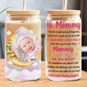 Custom Photo Our Adventures Are About To Start - Family Personalized Custom Glass Cup, Iced Coffee Cup - Mother's Day, Baby Shower Gift, Gift For First Mom