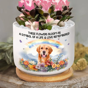Custom Photo A Piece Of My Heart Is At The Rainbow Bridge  - Memorial Personalized Custom Home Decor Ceramic Plant Pot - Sympathy Gift For Pet Owners, Pet Lovers