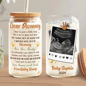 Custom Photo I Can't Wait To Meet You - Family Personalized Custom Glass Cup, Iced Coffee Cup - Mother's Day, Baby Shower Gift, Gift For First Mom