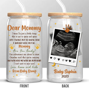 Custom Photo I Can't Wait To Meet You - Family Personalized Custom Glass Cup, Iced Coffee Cup - Mother's Day, Baby Shower Gift, Gift For First Mom