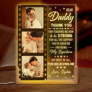 Custom Photo Thank You Daddy For Teaching Me How To Be Strong - Family Personalized Custom Shaped 3D LED Walnut Night Light - Father's Day, Birthday Gift For Dad