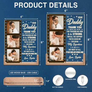 Custom Photo Thank You Daddy For Teaching Me How To Be Strong - Family Personalized Custom Shaped 3D LED Walnut Night Light - Father's Day, Birthday Gift For Dad