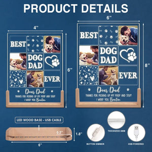 Custom Photo Thanks For Pickup My Poop And Stuff - Dog & Cat Personalized Custom Shaped 3D LED Walnut Night Light - Father's Day, Birthday Gift For Dad