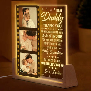 Custom Photo Thank You Daddy For Teaching Me How To Be Strong - Family Personalized Custom Shaped 3D LED Walnut Night Light - Father's Day, Birthday Gift For Dad