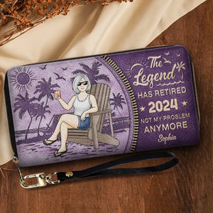 The Legend Has Retired, It's Not My Problem Anymore - Personalized Custom Leather Long Wallet - Appreciation, Retirement Gift For Coworkers, Work Friends, Colleagues