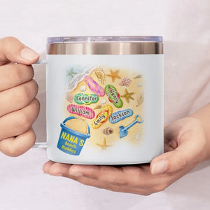 We Are Mom's Beach Buddies - Family Personalized Custom 14oz Stainless Steel Tumbler With Handle - Gift For Mom, Grandma