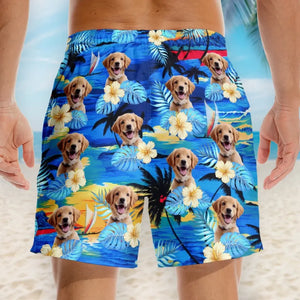 Custom Photo Tropical Hawaiian Aloha Men Beach Shorts - Personalized Summer Vacation And Travel Gifts For Family, Dog Cat Lovers - Life Is Better With Sandy Paws