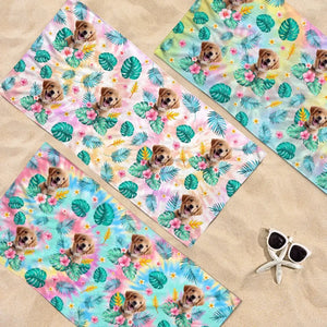 Custom Photo Happy Tails In Summer Trails - Dog
& Cat Personalized Custom Beach Towel - Summer Vacation Gift, Birthday Pool Party Gift For Pet Owners, Pet Lovers