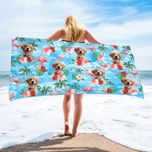 Custom Photo Holiday Mode Accelarated - Dog
& Cat Personalized Custom Beach Towel - Summer Vacation Gift, Birthday Pool Party Gift For Pet Owners, Pet Lovers