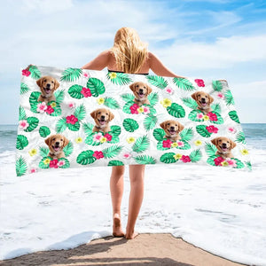 Custom Photo Ready To Get A Tan - Dog
& Cat Personalized Custom Beach Towel - Summer Vacation Gift, Birthday Pool Party Gift For Pet Owners, Pet Lovers