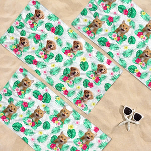 Custom Photo Ready To Get A Tan - Dog
& Cat Personalized Custom Beach Towel - Summer Vacation Gift, Birthday Pool Party Gift For Pet Owners, Pet Lovers