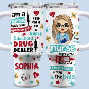 The Heart Of Healthcare - Nurse Personalized Custom 40 Oz Stainless Steel Tumbler With Handle - Appreciation, Thank You Gift, Nurse Life