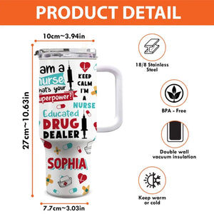 The Heart Of Healthcare - Nurse Personalized Custom 40 Oz Stainless Steel Tumbler With Handle - Appreciation, Thank You Gift, Nurse Life