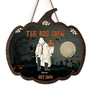 The Boo Crew - Family Personalized Shaped Wood Sign - Halloween Gift For Family Members