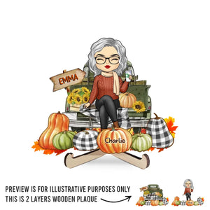 Grandma's Little Pumpkin - Family Personalized Custom 2-Layered Wooden Plaque With Stand - Gift For Mom, Grandma