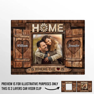 Custom Photo Home Is Where The Love Is - Couple Personalized Custom Car Visor Clip - Christmas Gift For Husband Wife, Anniversary