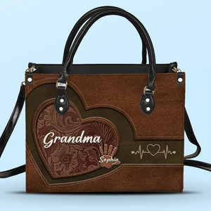 My Heart Belongs To My Grandkids - Family Personalized Custom Leather Handbag - Gift For Mom, Grandma