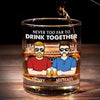 Never Too Far To Drink Together - Family Personalized Custom Whiskey Glass - Gift For Family Members