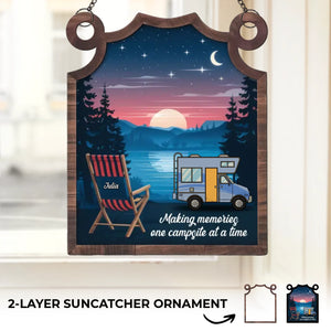 Camp More, Worry Less - Family Personalized Window Hanging Suncatcher - Gift For Yourself, Best Friends, Siblings, Family Members