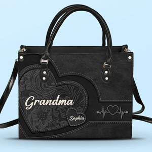 Grandmothers Are The Roots Of A Family Tree - Family Personalized Custom Leather Handbag - Gift For Mom, Grandma