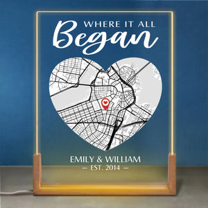 Location Map Two Hearts, One Map - Couple Personalized Custom Map Shaped 3D LED Walnut Night Light - Map Art, Christmas Gift For Husband Wife, Anniversary