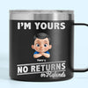 Fatherhood, No Return Policy Since Day One - Family Personalized Custom 14oz Stainless Steel Tumbler With Handle - Father's Day, Gift For Dad, Grandpa