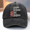 Born To Be A Legend - Family Personalized Custom Vintage Washed Denim Baseball Cap US - 4th Of July, Gift For Dad, Grandpa