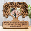Custom Photo 2-Layered Wooden Plaque - Personalized Anniversary Wedding Gifts For Husband And Wife, Him And Her - Our Love Grows Deeper And Stronger
