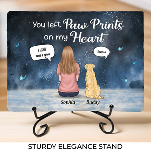 They Left Paw Prints On My Heart - Memorial Personalized Custom Rectangle Shaped Stone With Stand - Sympathy Gift For Pet Owners, Pet Lovers