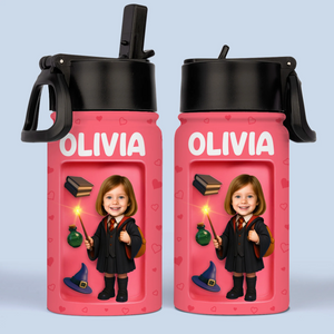 Custom Photo 3D Inflated Effect Printed Kids Water Bottle - Personalized Back To School Gifts For Kids - Ready To Cast Some Spells