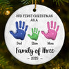 Custom Ceramic Ornament - Personalized Christmas Birthday Gifts For Mom, Dad, Kids - Our First Handprint Christmas Keepsake