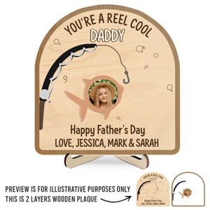 Custom Photo You’re A Reel Keeper - Family Personalized Custom 2-Layered Wooden Plaque With Stand - Father's Day, Gift For Dad, Grandpa, Fishing Lovers, Fishermen