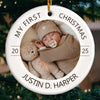 Custom Photo Baby First Christmas Ceramic Ornament - Personalized Christmas Baby Shower, Gifts For New Moms, New Dads, New Parents - Joy Begins With A First Christmas