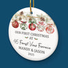 Custom First Christmas In New Home Ceramic Ornament - Personalized Anniversary Christmas Wedding Gifts For Husband And Wife, Him And Her, New Homeowners, Couples, Friends - Our Story Begins At Home