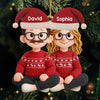 Custom Crochet Acrylic Ornament - Personalized Anniversary Christmas Wedding Gifts For Husband And Wife, Him And Her - Hooked On Love