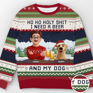 Custom Unisex Ugly Sweatshirt - Personalized Christmas Birthday Gifts For Dog Lovers, Dog Dad And Mom - Dear Santa, Just Bring Beer