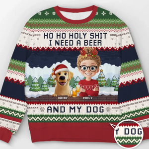 Custom Unisex Ugly Sweatshirt - Personalized Christmas Birthday Gifts For Dog Lovers, Dog Dad And Mom - Ho Ho Hold My Beer