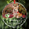Custom Photo First Christmas Pet Glass Ornament - Personalized Christmas Birthday Gifts For Dog Lovers, Cat Lovers, Pet Dad And Mom, New Pet Ornament - Santa’s New Pup Helper