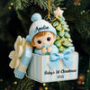 Custom First Christmas Acrylic Ornament - Personalized Christmas Baby Shower, Gender Reveal Gifts For New Moms, New Dads, New Parents - Joy Wrapped In Love