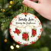 Custom Long Distance Ceramic Ornament - Personalized Christmas Birthday Gifts For Mom, Dad, Brother, Sister, Kids - Poinsettias Bloom Where Hearts Meet