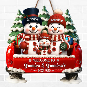 Custom Snowman Wood Sign - Personalized Christmas Birthday Gifts For Grandpa, Grandma - Love Built This Home