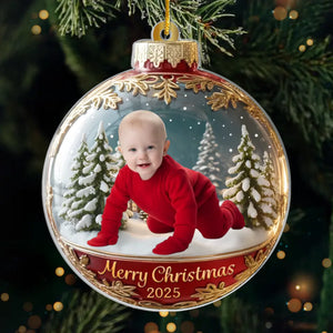 Custom Photo First Christmas Acrylic Ornament - Personalized Christmas Baby Shower, Gender Reveal Gifts For New Moms, New Dads, New Parents - Little Star Of Our Holiday Night