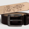 Custom Engraved Leather Belt - Personalized Anniversary Wedding Gifts For Husband And Wife, Him And Her - Side By Side Still Smiling