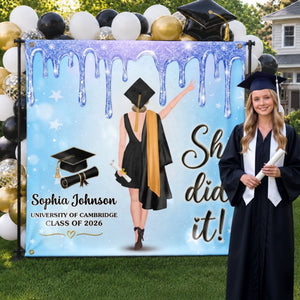 Custom Backdrop - Personalized Graduation Gifts For Him, Her - She Came, She Slayed, She Graduated
