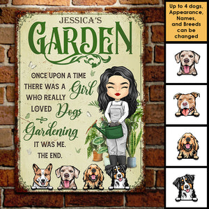 A Girl Who Loves Dog & Gardening - Personalized Metal Sign - Gift For Gardening Lovers