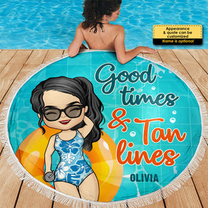 Good Times & Tan Lines - Personalized Round Beach Towel