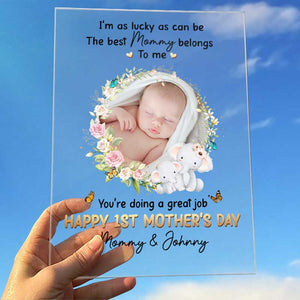 Custom Photo I'm As Lucky As Can Be - Family Personalized Custom Rectangle Shaped Acrylic Plaque - Mother's Day, Gift For Mom, Grandma