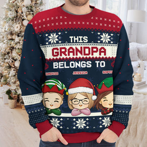 This Grandma Belongs To These Kids - Family Personalized Custom Ugly Sweatshirt - Unisex Wool Jumper - Christmas Gift For Grandma, Grandpa