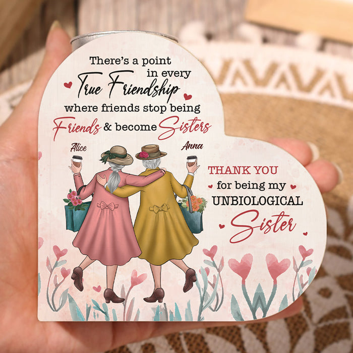 Friends Stop Being Friends & Become Sisters  - Bestie Personalized Custom Heart Shaped Candle Holder - Gift For Best Friends, BFF, Sisters